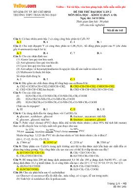 Đề thi thử Đại học lần 2 môn Hóa học Khối 12 (Ban A+B) - Mã đề 145 - Trường THPT Trần Hưng Đạo (Kèm đáp án)